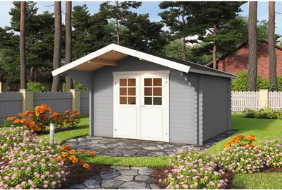 Produktbild von Gartenhaus Outdoor Life Viljandi 34 inkl. Vordach 339,7 x 445 cm lichtgrau
