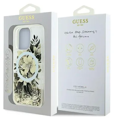 Zdjęcie produktu dla Guess Guhmp16Llfmwte Iphone 16 Pro6.3 Beżowy/Beige Hardcase Liquid Glitter Flower Magsafe