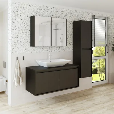 Produktbild von Roomart ATLANTIC-100 Badmöbel-Set 4-teilig 100 cm breit, Schwarz-Eiche