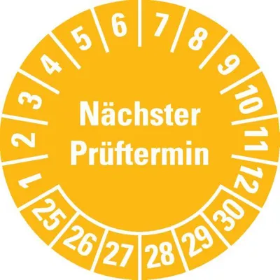 Produktbild von Dreifke® Prüfplakette Nächster Prüftermin 25-30, gelb, Schachbrettfolie, Ø 30...