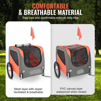 Image de Remorque pour chiens - Remorque pour vélo - Acier au carbone + tissu Oxford 600D + polypropylène - Pliable - 1,44 x 0,72 x 0,8 m