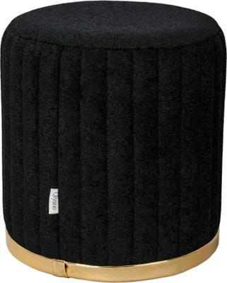 Produktbild von Qiyano Sitzhocker Pouf mit Ziernähten aus flauschigem Teddysstoff in Schwarz Gold, Höhe ca. 45 cm