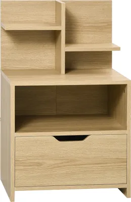 Image de HOMCOM Table de chevet table de nuit avec tiroir, niche et étagères de rangement effet bois - 45 x 35 x 73 cm naturel