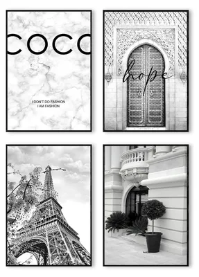 Produktbild von Postertech 4er Poster Set Paris Eiffelturm grau, Wandbilder Wohnzimmer, DIN A4 ohne Rahmen
