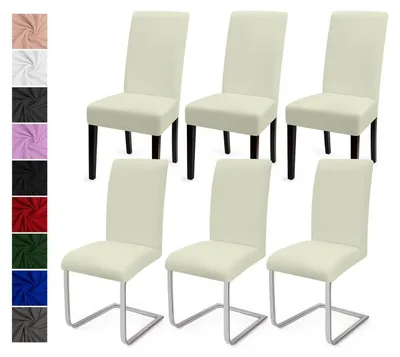 Produktbild von Stuhlhussen 6er Set Elfenbein Stretch Waschbar für Esszimmer Hotel Hochzeit
