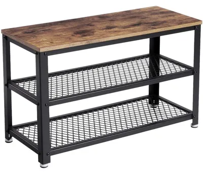 Zdjęcie produktu dla Półka na buty – 3 półki – styl industrialny – kolor brązowy (rustykalny) – wymiary: 73 x 30 x 45 cm