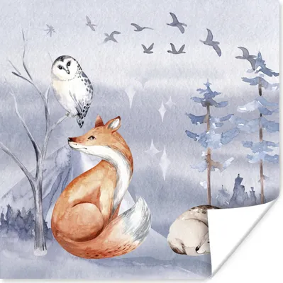 Produktbild von MuchoWow® Poster Fuchs - Winter - Gemälde 50x50 cm - Wohnzimmerdekoration