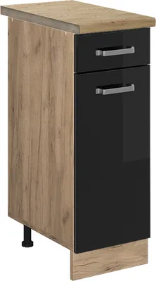 Produktbild von Küchenunterschrank Vicco R-Line Schwarz Hochglanz 30 cm , AP Eiche, Model 45759