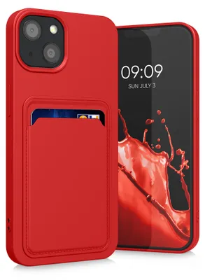 Produktbild von kwmobile Handyhülle für Apple iPhone 13 Hülle mit Kartenfach - TPU Case - Kabelloses Laden - Schutzhülle Cover in Rot