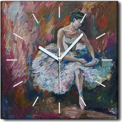 Produktbild von Coloray Uhr auf Leinwand 30x30 cm Wand Uhr Dekoration Wohnzimmer Segeltuch weiße Zeiger -Ballerina-Frau.