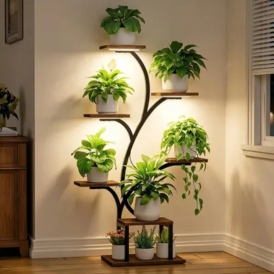 Produktbild von Pflanzenregal Pflanzenständer Blumenregal - 7 Ebenen - Mit Pflanzenlicht - Schwarz - 124,5 cm hoch