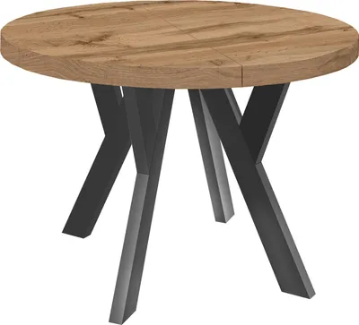Produktbild von Runder Ausziehbarer Tisch für Esszimmer, PERO, Loft-Stil, Skandinavische, Durchmesser: 100 / 200 cm, Farbe: Eiche Wotan / Schwarz