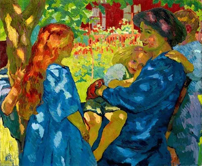 Produktbild von Legendarte - Kunstdruck auf Leinwand - Familienporträt unter Holunderbaum Giovanni Giacometti - Wanddeko, Canvas cm. 50x60