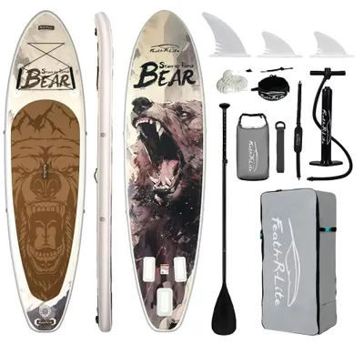 Image de Planche de paddle gonflable, surface antidérapante, utilisation polyvalente, dimensions : 350 x 90 x 15 cm