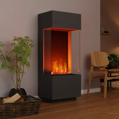 Produktbild von GLOW FIRE Elektrokamin 'OGF 1'| Wasserdampf Kamin mit OMC 400 ohne Holz in Grau als Raumteiler | HxBxT: 55x136x40 cm