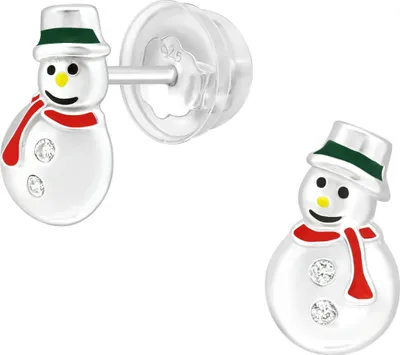 Produktbild von Kinder Ohrringe Ohrstecker 925 Sterling Silber Schneemann mit Zirkoniasteinen