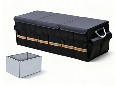 Image de Organisateur de coffre pliable pour voiture, avec compartiments, couvercle et sac étanche, 100 litres
