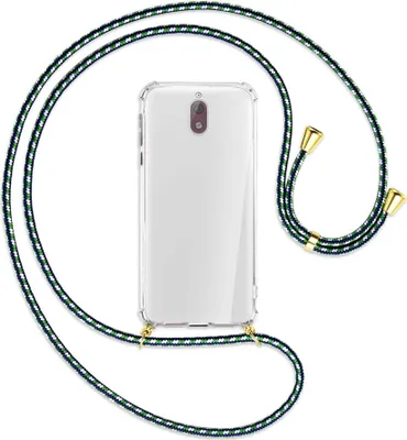 Produktbild von Handykette Backcover-Schutzhülle mit Band (Metall goldfarben) für Nokia 3.1 - grün/blau/weiß