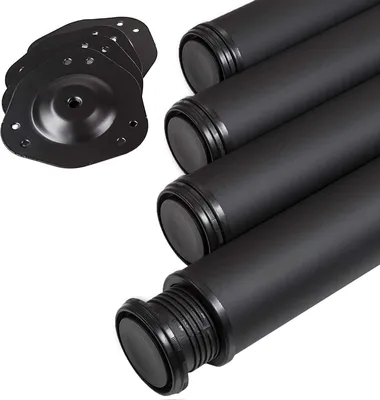 A set of black table legs and mounting plates on a white background.