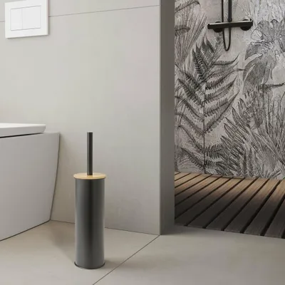 Zdjęcie produktu dla KENTA szczotka do WC stojąca, czarny mat/bambus