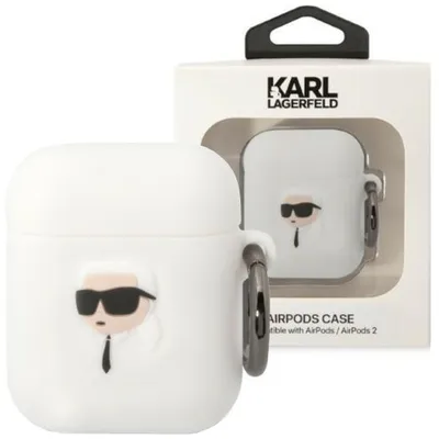 Produktbild von Karl Lagerfeld Kla2Runikh Fall Für Airpods 1/2 - Weiss Silikon Karl Kopf 3D