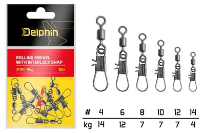 Obrázok produktu pre Delphin karabínka s obratlíkom Rolling swivel with interlock snap10ks 12/7kg