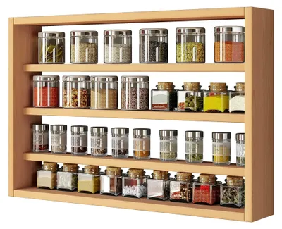 Produktbild von Hängendes Holzregal für die Küche | Maße ca. H. 40 x B. 60 x T. 10 cm | Regal mit vier Fächern | Wandregal | Gewürzregal | Küchenmöbel