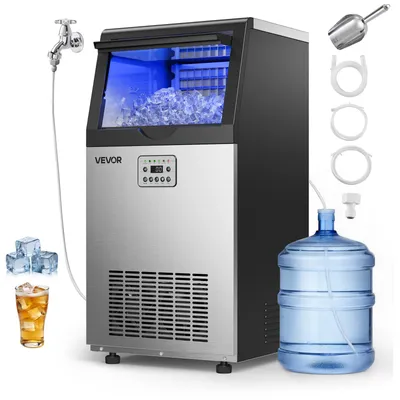 Produktbild von VEVOR Kommerzielle Eismaschine 54 kg/Tag, Eiswürfelbereiter mit 14 kg Eisvorratskapazität, Eiswürfelmaschine aus Edelstahl mit LED-Anzeige und Selbstreinigung, Ideal für Restaurant, Café und Bar