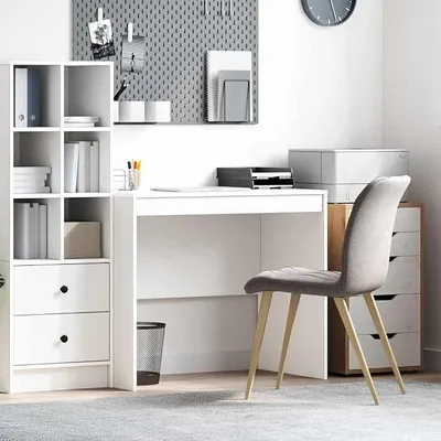 Produktbild von Schreibtisch, weiß, 90 x 50 x 76 cm, Computer-Schreibtisch für Schlafzimmer, Wohnzimmer, Arbeitsplatz, Arbeitszimmer, Computertische
