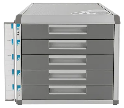 Produktbild von Metall Aktenschrank - 5-Schubladen Rollcontainer - A4-Dokumentenaufbewahrung - Abschließbar - Platzsparend - Modernes Bürodesign - Silber