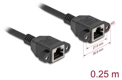 Zdjęcie produktu dla DELOCK Verlängerungskabel S/FTP RJ45 BU -> BU Cat6A 0.25m sw