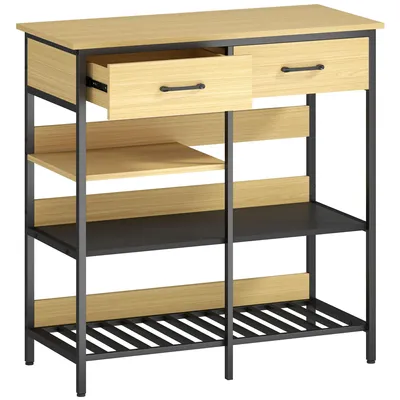 Produktbild von Sideboard, Kommode mit 2 Schubladen, 3 offenen Regalen Küchenschrankfür Küche, Wohnzimmer 90 x 40 x 91 cm, Naturholz