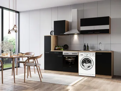 Produktbild von Küche Küchenzeile für Unterbau Waschmaschine Eiche Schwarz Merle 250 cm Respekta