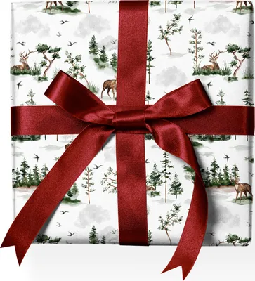 Produktbild von Schönes Forst Winter Geschenkpapier mit Wald Bäumen Rehen und Hirschen, grün weiß - G22122, 32 x 48cm