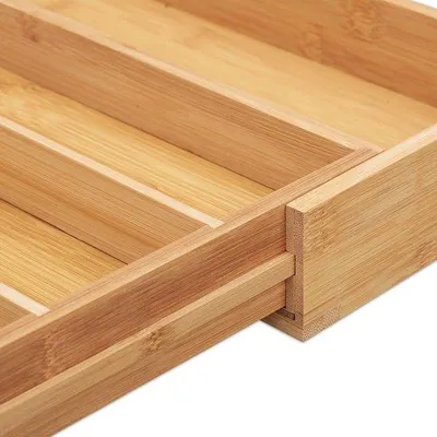 Immagine prodotto di Organizer in bambù con 6-8 scomparti e 2 blocchi portacoltelli - 52x43 cm - Organizer in legno naturale
