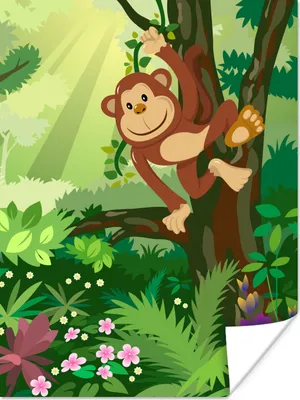 Produktbild von MuchoWow® Poster Affe - Dschungel - Jungen - Mädchen - Blumen - Kinder 30x40 cm - Wandplakat - Poster Kinderzimmer