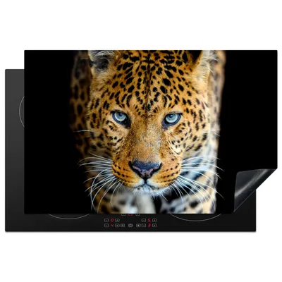 Produktbild von KitchenYeah© Herdabdeckplatte Leopard - Tiere - Porträt - Wildtiere - Schwarz , 80x52cm, Küche Deko, Glaskeramikkochfeld Herdabdeckung, Abdeckplatte fùr Kochfeld