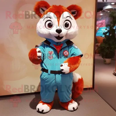 Produktbild von Himmelblauer REDBROKOLY roter Panda Maskottchen Kostüm charakter gekleidet mit Chinos und Broschen
