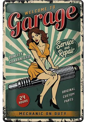 Produktbild von Blechschild Retro 20x30cm Pinup welcome Garage 24 service
