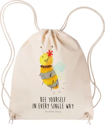 Produktbild von Mr. & Mrs. Panda Jutebeutel Biene Blume - Transparent - Geschenk, Beutel, festival tasche, wander rucksack, Stoffbeutel