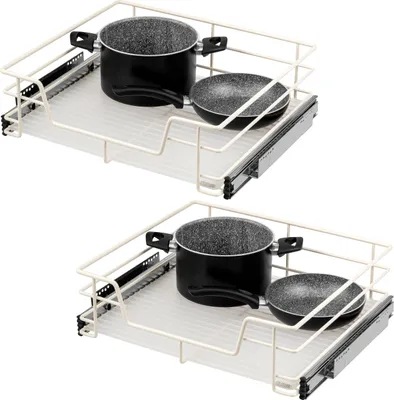 Immagine prodotto di set di 2 cassetti telescopici bremermann - 60 cm con ripiano, cassetto da cucina per il montaggio successivo, in metallo (bianco crema)