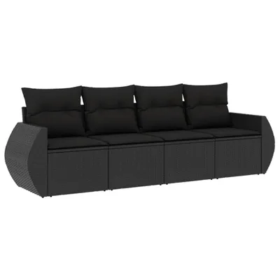 Produktbild von vidaXL 4-tlg. Garten-Sofagarnitur mit Kissen Schwarz Poly Rattan