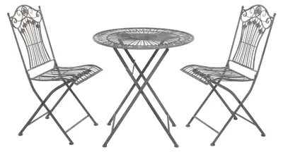 Produktbild von Moritz Bistroset 3-teilig klappbar Altgrau - Metall Gartenmöbel Set - Klapptisch Ø 69,5 cm mit 2 Klappstühlen - Vintage Sitzgruppe Garten Terrasse