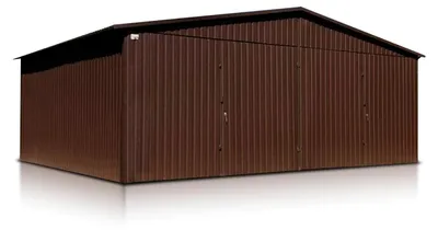 Produktbild von Fertiggarage für zwei Autos 6x5m Dunkelbraun Satteldach Doppelflügeltor