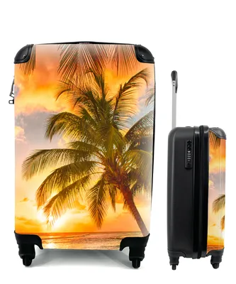 Produktbild von MuchoWow® Koffer Handgepäck Trolley Rollkoffer Kleine Reisekoffer mit 4 Rollen - Sonnenuntergang - Palme - Wolken - Meer - Strand - Cabin Size < 55x40x23 cm & 55x40x20 cm - Fotokoffer - Kabinenkoffer - Boardgepäck - Reise-Box - Reisekoffer - Reisegepäck - Koffer mit Bild - Trolley für Kinder