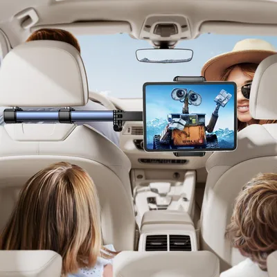 Image de Support pour tablette, fixation pour appuie-tête de voiture, longueur 46 cm, bras articulés, 3-en-1, extensible, compatible avec les appareils de 4,7 à 13 pouces
