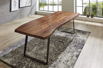 Produktbild von Esstisch Baumkante massiv Akazie nussbaum 240 x 100 schwarz Halmstad