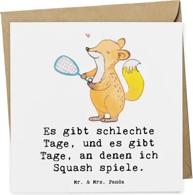 Produktbild von Mr. & Mrs. Panda Grußkarte Fuchs Squash spielen - Weiß - Geschenk, Ballsport, Klappkarte, anlasskarte, Glückwunschkarte, doppelkarte, Squashhalle, faltkarte