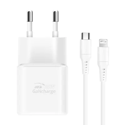 Produktbild von Swissten, GaN USB-C PD Ladegerät 35W mit USB-C auf Lightning Kabel 1.2m, Weiß