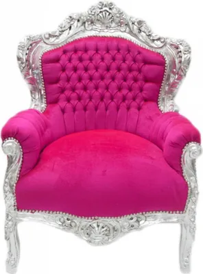 Produktbild von Casa Padrino Barock Sessel King Pink / Silber, handgefertigter Luxus Sessel im Antik Stil, 120 x 85 x 85 cm
